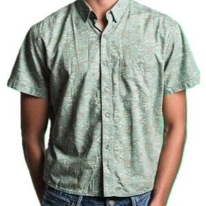 Gitano Shirt Mens Size S Teal Paisley Button Up Collar Boho Relaxed Fit Vintage